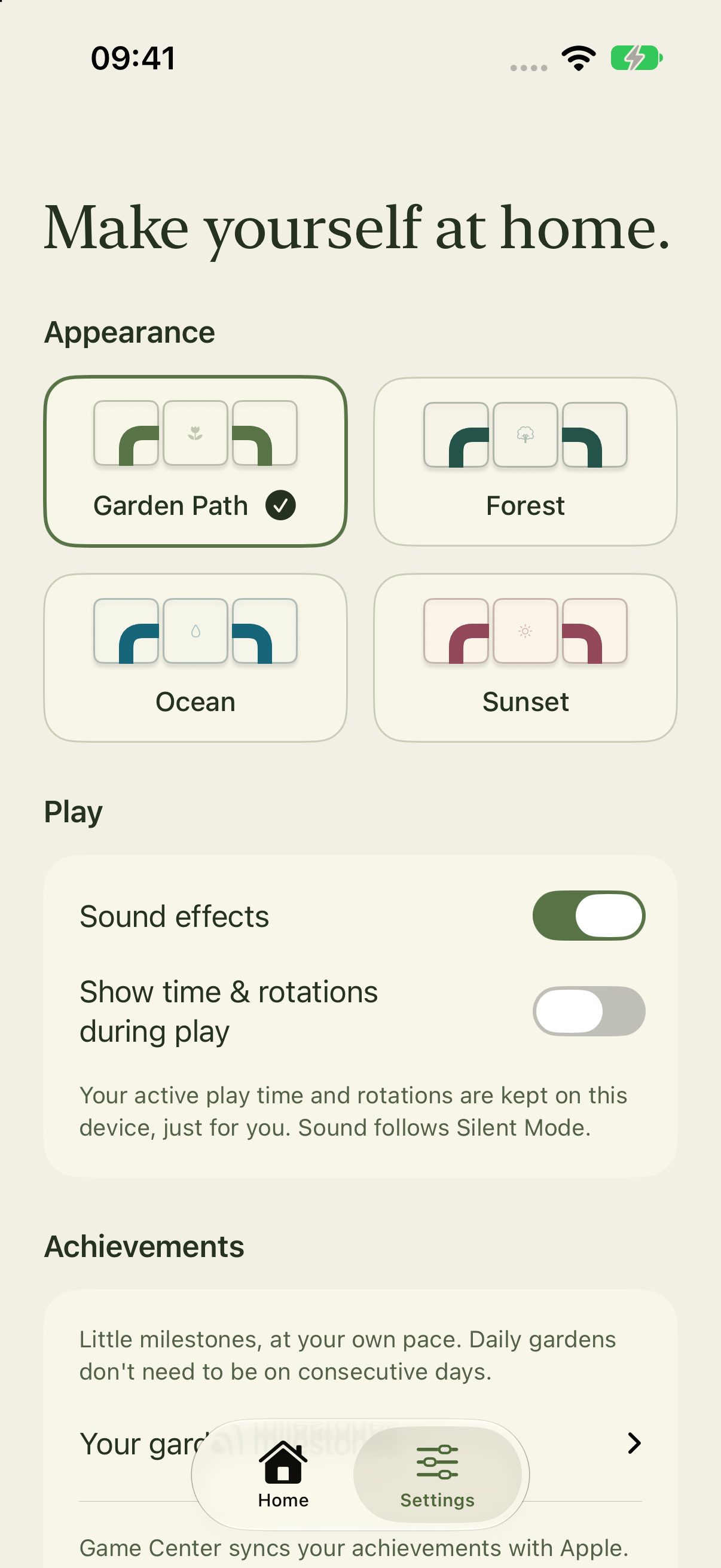 Loopoku native iPhone appearance, sound and haptic settings